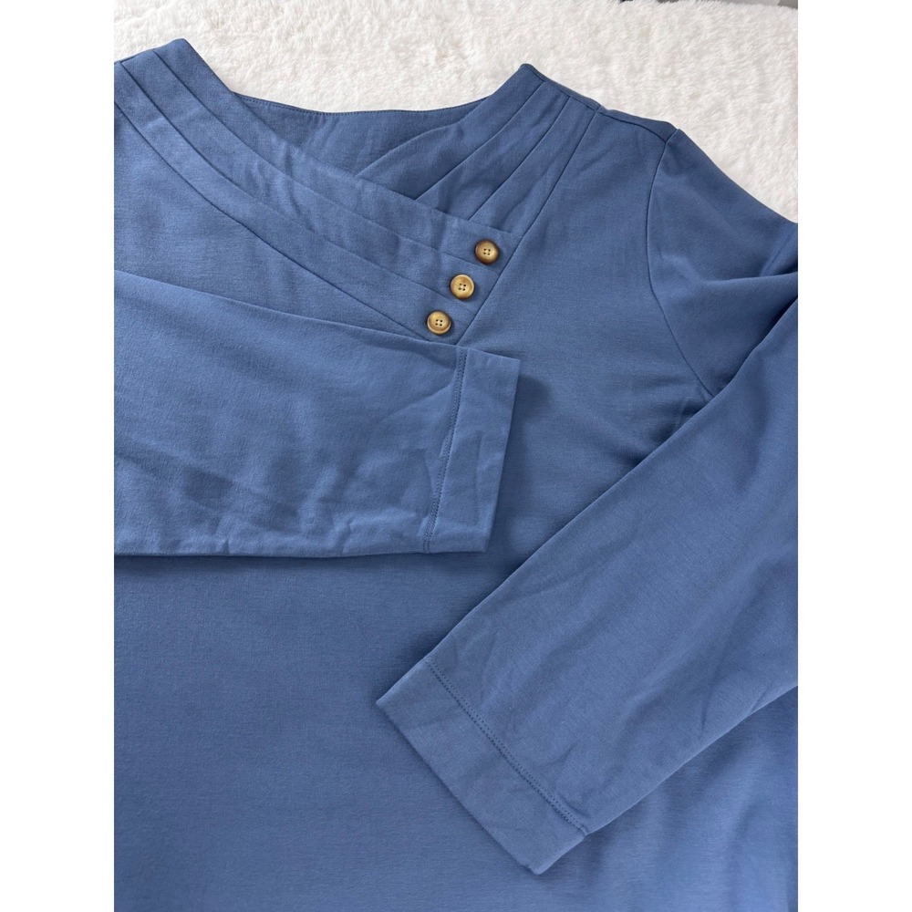 New Pure Jill Azure Blue Popover Top Button Detail V Neck Butter Soft Knit 2X‎ - Picture 10 of 12